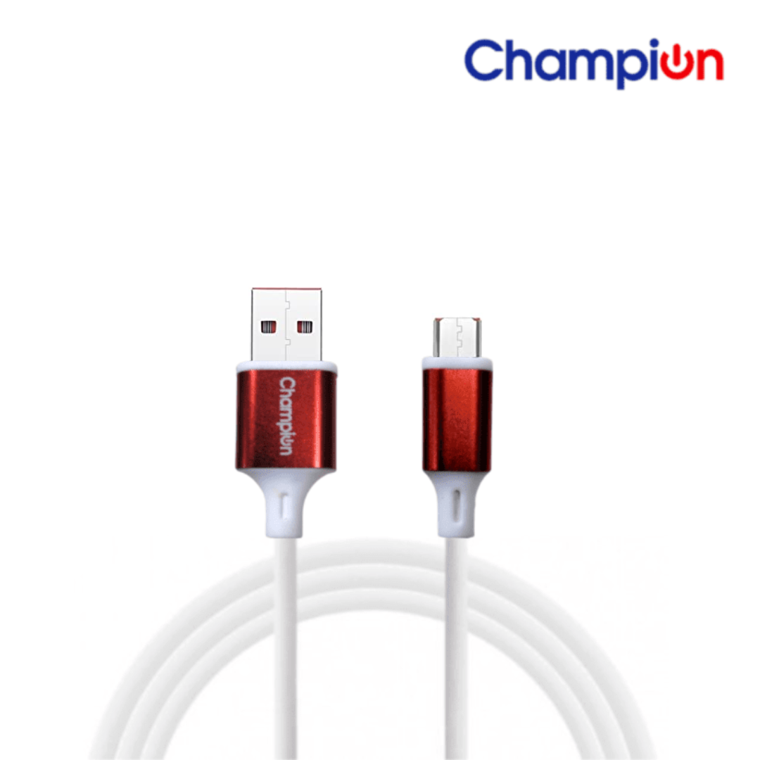 Champion Micro USB 3Amp Data Sync & Charging Cable Metal 1M for all Android & Micro USB Devices (White/Red)