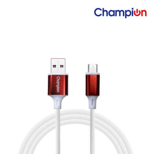 Champion Micro USB 3Amp Data Sync & Charging Cable Metal 1M for all Android & Micro USB Devices (White/Red)