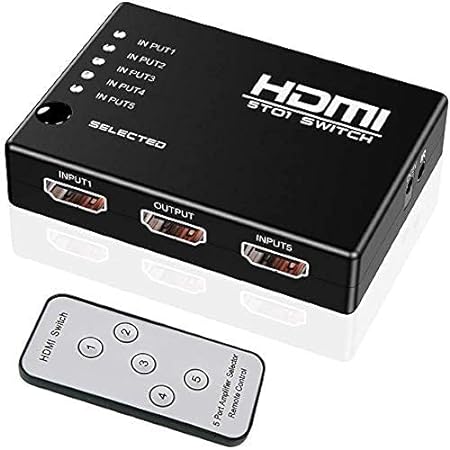HDMI Switch 5X1 with Remote Control for UHD 4K Support, Full HD 1080P, 3D, Switch Splitter with Remote Control, HD Audio,5 in & 1 Out