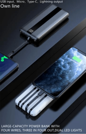 Champion 20000mah Power Bank | Fast Charging Power Bank with in-Built 4 in 1 Data Cable |super thin Mobile charger