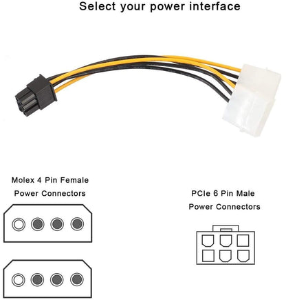 PCI Express 6 Pin to Dual 4 Pin Molex LP4 Power Cable Adapter Video Graphics Card Power Cable