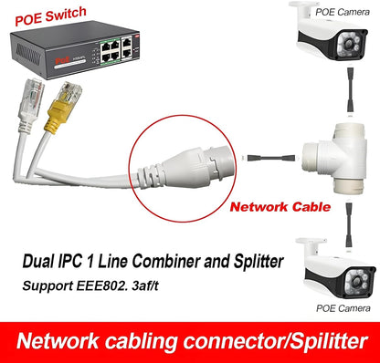 PoE Combiner/Mux, POE Splitter Network Cabling Connector 3-Way RJ45 for Surveillance Camera