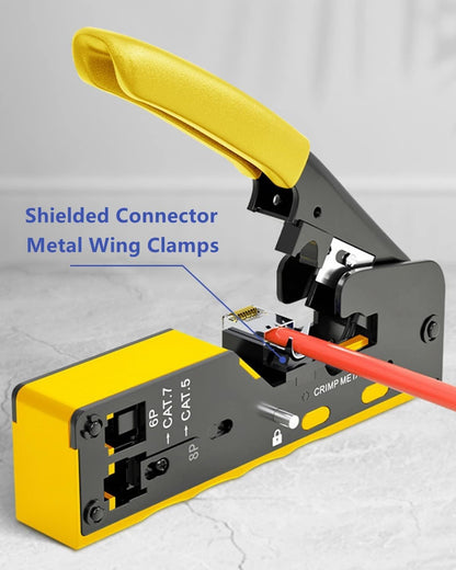 Passthrough Crimping Tool | Cat5/ Cat7 Multifunctional Crimp Tool Alloy Carbon Steel, 6P 8P RJ11 RJ12 RJ45 STP/UTP Ethernet Cable Modular Crimping Tool