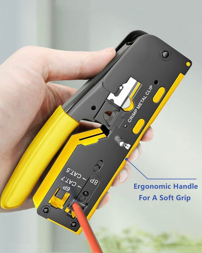 Passthrough Crimping Tool | Cat5/ Cat7 Multifunctional Crimp Tool Alloy Carbon Steel, 6P 8P RJ11 RJ12 RJ45 STP/UTP Ethernet Cable Modular Crimping Tool