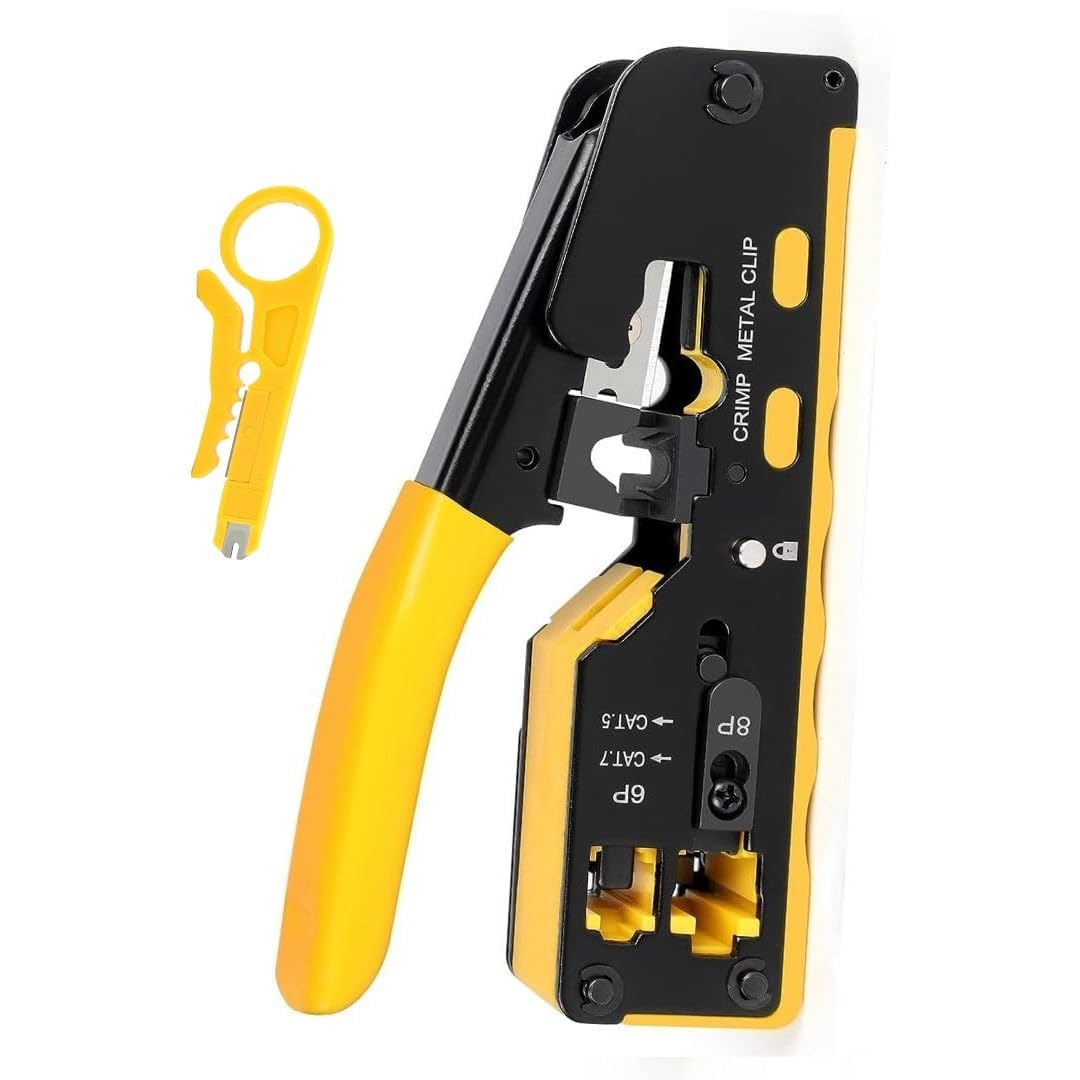 Passthrough Crimping Tool | Cat5/ Cat7 Multifunctional Crimp Tool Alloy Carbon Steel, 6P 8P RJ11 RJ12 RJ45 STP/UTP Ethernet Cable Modular Crimping Tool