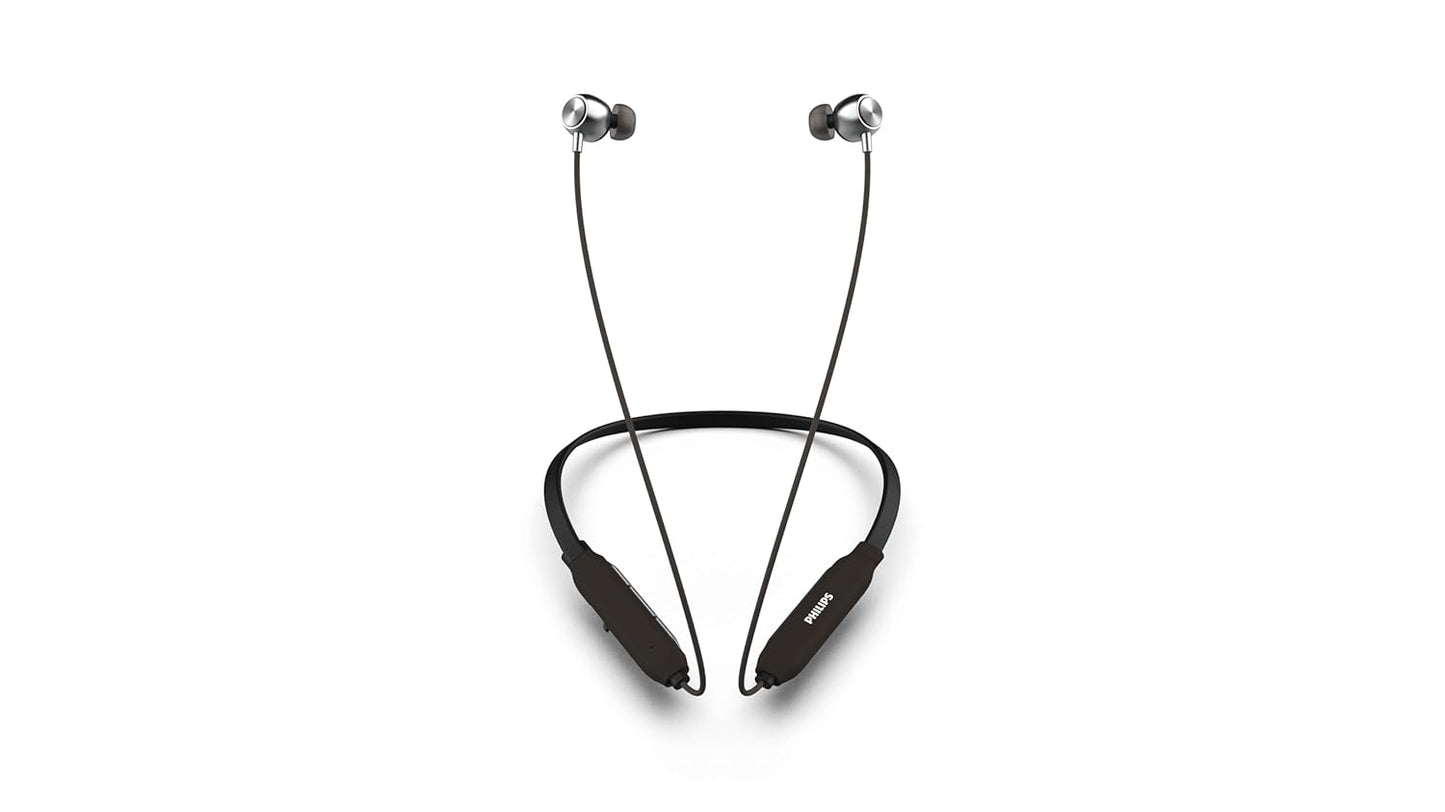 Philips Audio TAN1159BK/94 Bluetooth Wireless Neckband with Mic, Magnetic Earbuds, Bombastic Rich Bass - 10 mm Drivers, 10 Mins Charge - 12 Hrs Music, 30 Hrs Battery Life, IPX4 Water Resistant (Black)