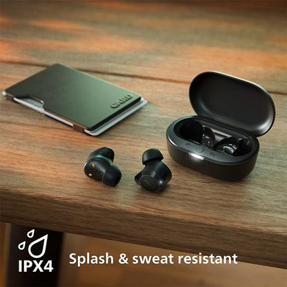 PHILIPS TAT1209BK/00 True Wireless Earbuds, in-Ear Active Noise Cancelling Bluetooth v5.3 Earphones with Mic, 18H Play Time, Shank Shape, IPX4, Touch Controls & Charging Case for iPhone/iPad (Black)