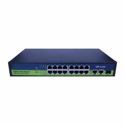 PoE Ethernet Switch Ai Poe (16Fe+2Ge+2 Sfp) Over Ethernet Switch 2 Port Uplink Giga, 802.3Af/At Poe+100MB-ps, 300W BuiltIn Power, Extend To 250Meter, Unmanaged Metal Plug And Play