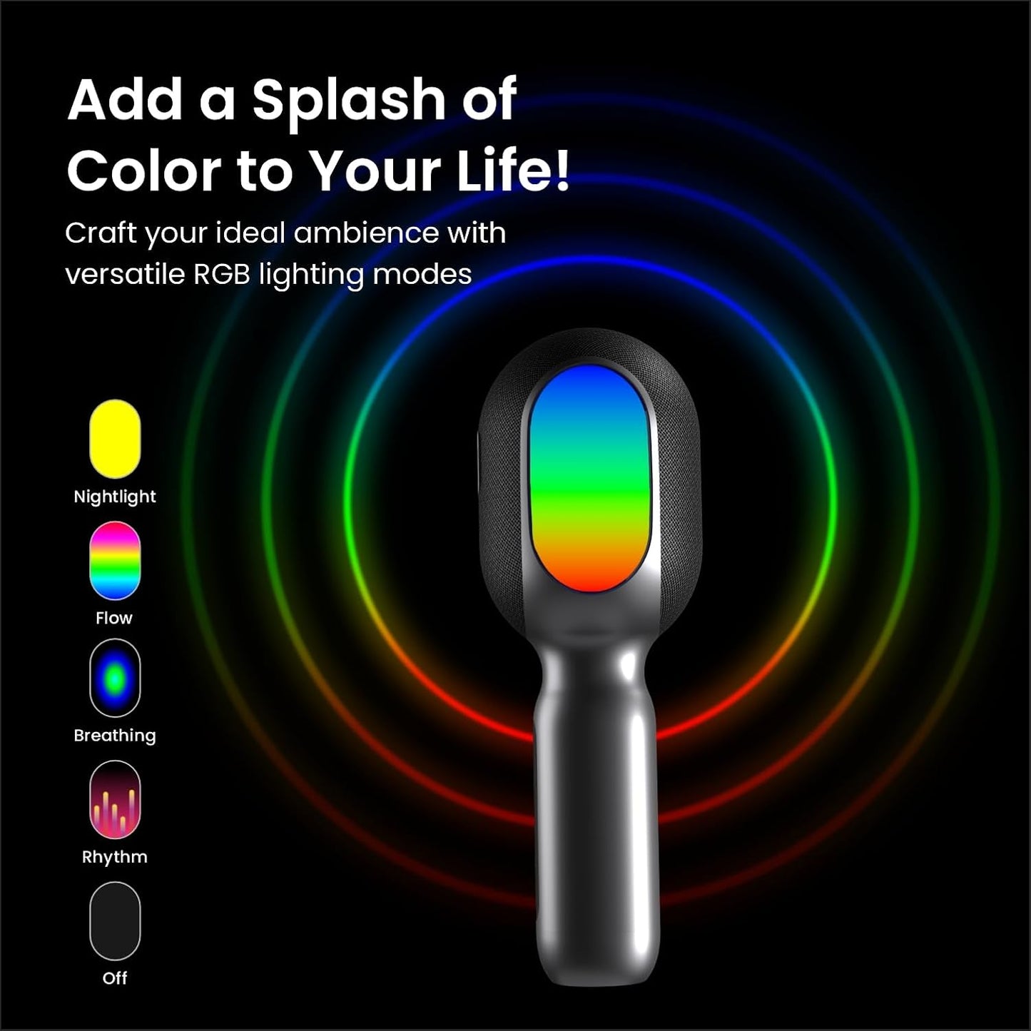 Portronics Dash 2 Wireless Bluetooth Karaoke Mic with 10W Speaker,Upto 10 Hour Playtime, Dynamic RGB Lights, Music Recording, Duet Singing, Mini Karaoke Machine for Car Travel, Fast Charging