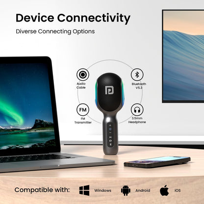 Portronics Dash 2 Wireless Bluetooth Karaoke Mic with 10W Speaker,Upto 10 Hour Playtime, Dynamic RGB Lights, Music Recording, Duet Singing, Mini Karaoke Machine for Car Travel, Fast Charging
