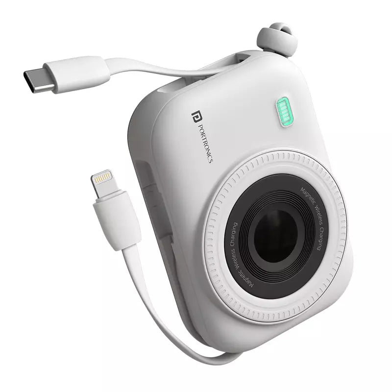 Portronics Power Shutter 15W Wireless Magnetic Power Bank, 22.5W PD, Type C & 8 Pin Cable, LED Display