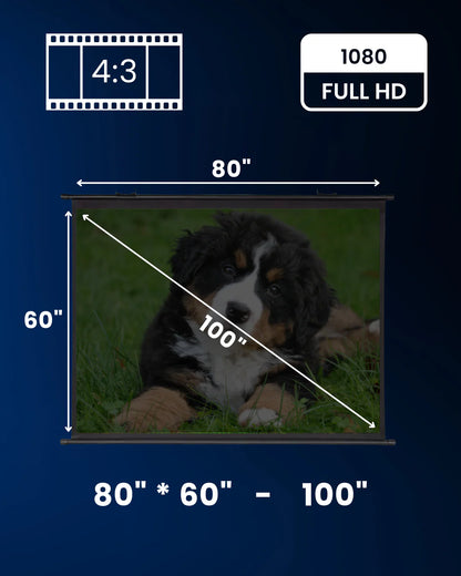 Projector Screen with Manual Wall SRS Autolock Pull-Down 4:3 Ratio, Slow Retractable, Elite Ultra HD 4K Matte White