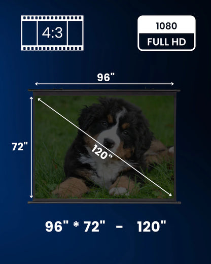 Projector Screen with Manual Wall SRS Autolock Pull-Down 4:3 Ratio, Slow Retractable, Elite Ultra HD 4K Matte White