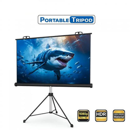 Projection Screen with Tripod Stand Anti-Crease, High Gain Fabric, 4K UHD & Full HD 1080P Support, Portable & Foldable