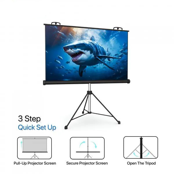 Projection Screen with Tripod Stand Anti-Crease, High Gain Fabric, 4K UHD & Full HD 1080P Support, Portable & Foldable