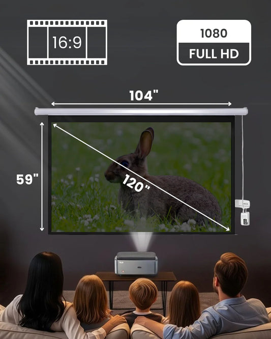 Projector Screen Electric Motorized 16:9 Elite Ultra HD 4K Matte White, Retractable, High-Definition for Home Theaters, Offices & Classrooms