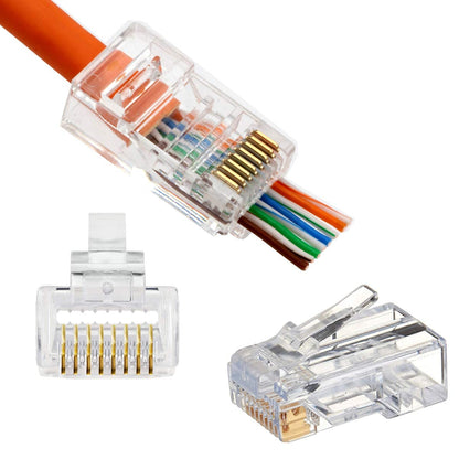 RJ45 Cat6 Pass-Through Connector RJ45 Ends, Cat5, Cat5e, Cat6, Connector, Ethernet Cable Crimp Connectors UTP Network Plug Solid Wire and Standard Cable, LAN Crimp