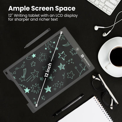 Portronics Ruffpad 12D Re-Writeable 30.48cm (12") LCD Writing Pad with App Support, Magnetic Strips, Content Safety Button, Extra Thin