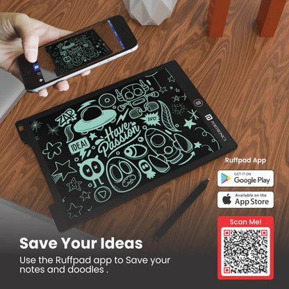 Portronics Ruffpad 12D Re-Writeable 30.48cm (12") LCD Writing Pad with App Support, Magnetic Strips, Content Safety Button, Extra Thin