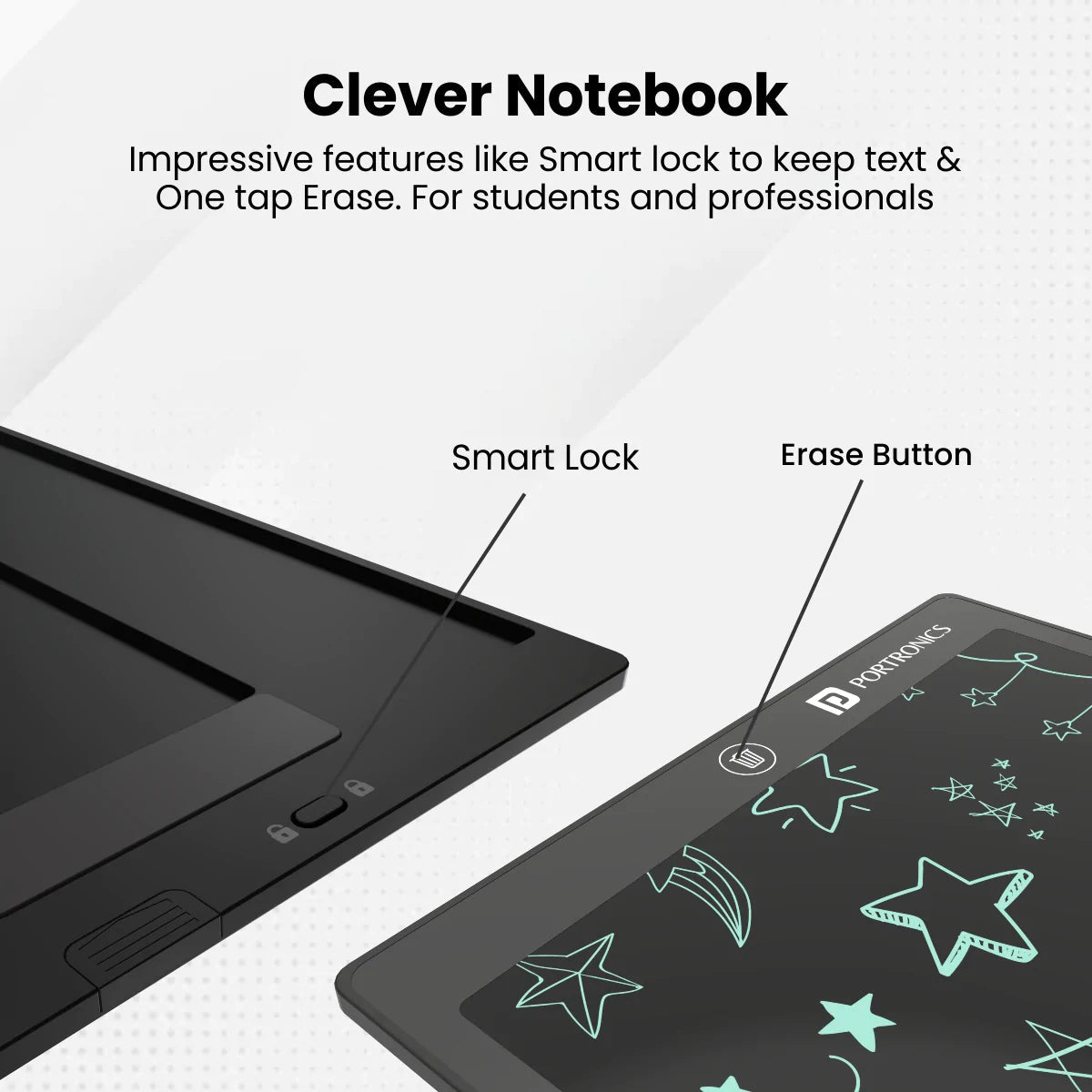 Portronics Ruffpad 12D Re-Writeable 30.48cm (12") LCD Writing Pad with App Support, Magnetic Strips, Content Safety Button, Extra Thin
