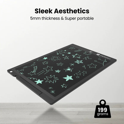Portronics Ruffpad 12D Re-Writeable 30.48cm (12") LCD Writing Pad with App Support, Magnetic Strips, Content Safety Button, Extra Thin
