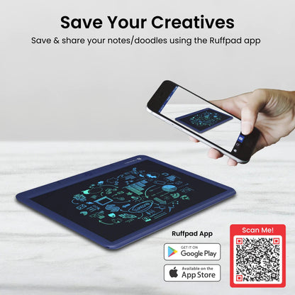 Portronics Ruffpad 15M 15Inch (38.1cm) Re-Writable Multicolor LCD Writing Pad with Smart Lock via Ruffpad app on your Smartphone (Blue)