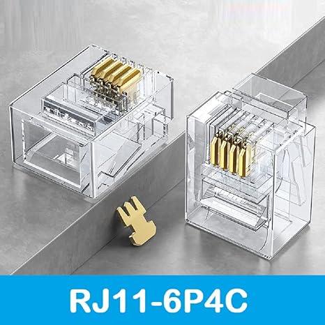 RJ11 4 Pin Telephone Plug 6P4C Modular Plug Telephone Phone Connector Crystal Head Plug Network Connector,Four-Core Cable RJ 11 Plug (Pack Of 10)
