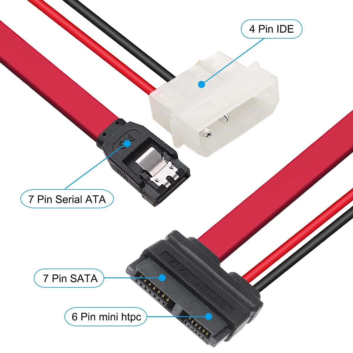 SATA 13pin Male to Slimline SATA 13pin 7+6 Female Extension Cable for SATA Slim DVD+/-RW Drive (30cm)