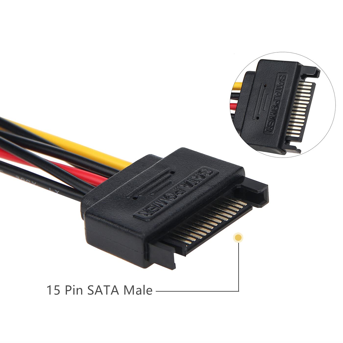 SATA Power Cable,15-pin Y-Splitter, Male to Dual Female,Compatible with Computer, DVR, HDD, External case, Desktop PC