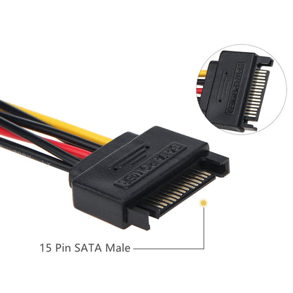 SATA Power Cable,15-pin Y-Splitter, Male to Dual Female,Compatible with Computer, DVR, HDD, External case, Desktop PC