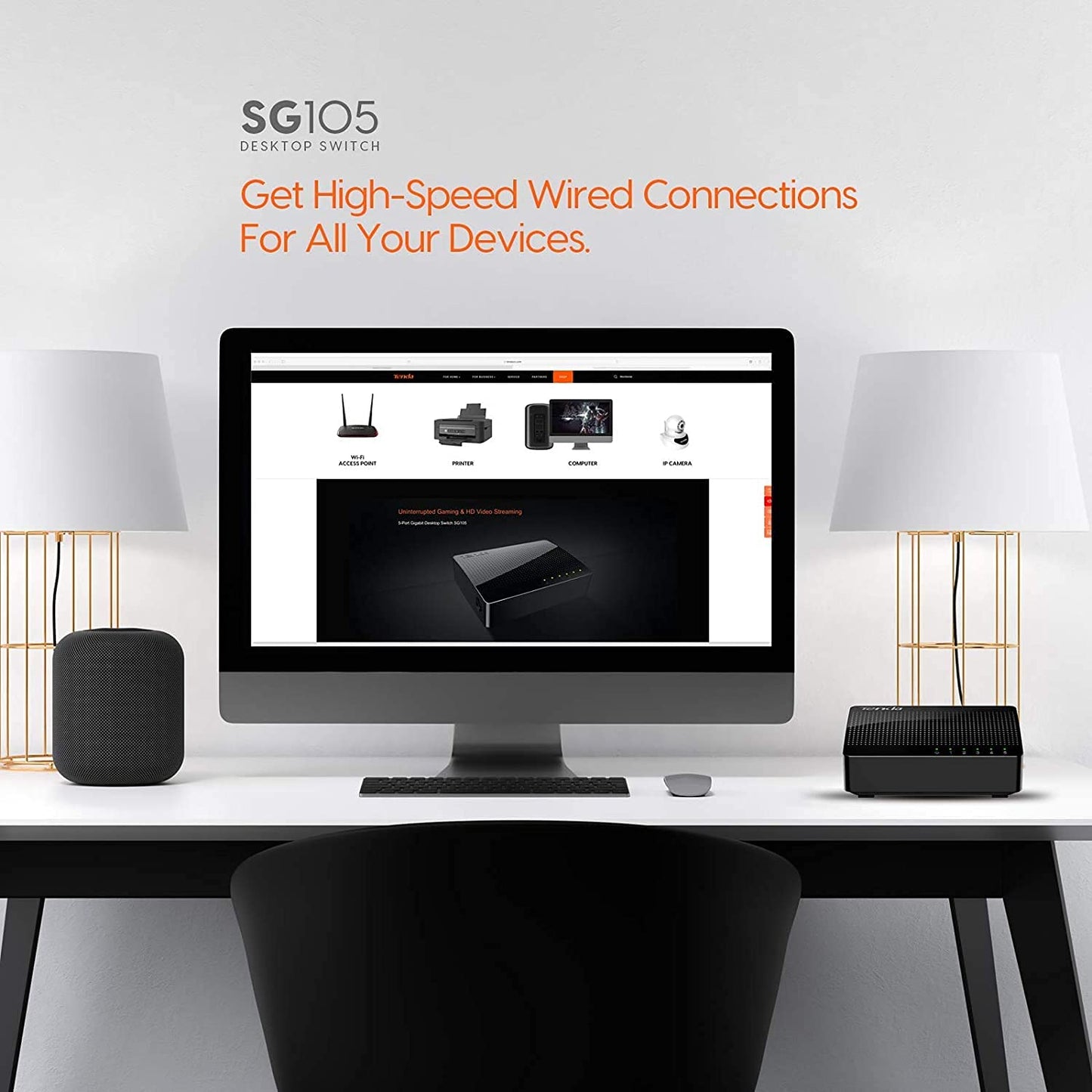 TENDA-SG105 5-Port Ethernet Switch |Small Office or Home network |Smart LED (Black)