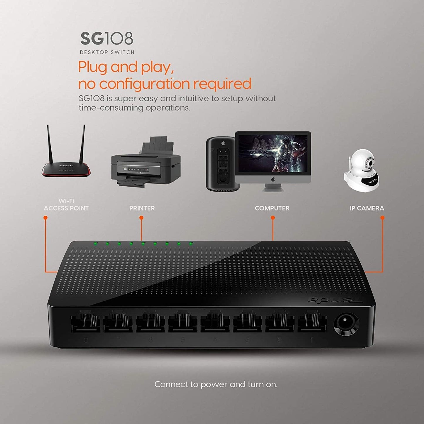 Tenda SG108 8-Port Gigabit Desktop Switch -Black