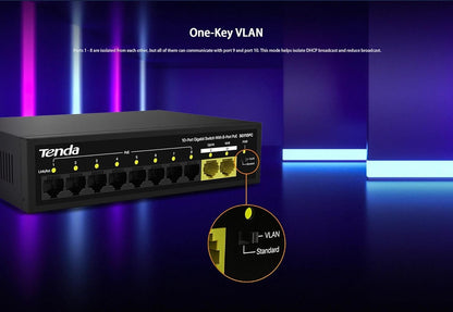 Tenda SG110PC 10-Port Gigabit POE Switch, 8+2 Ports, 4 POE Ports, 1000 Mbps Network Switch (Black)