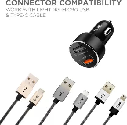 boAt 3A Qualcomm 3.0 Turbo Car Charger With USB Cable (Black)