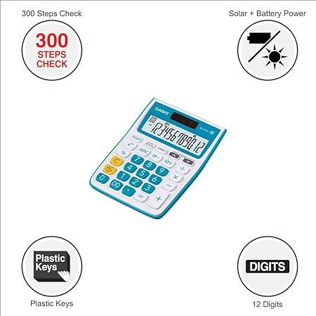 Casio MJ-12VCb-BU 300 Steps Check & Correct Colourful Desktop Calculator (Blue)