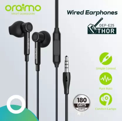 ORAIMO OEP-E25 THOR Exceptional sound half-in earphone with mic Wired Headset (Black, In the Ear)