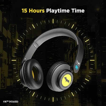 boAt Rockerz 450 Batman Edition Bluetooth On Ear Headphones with Mic, Upto 15 Hours Playback, 40mm Drivers (Knight Black)