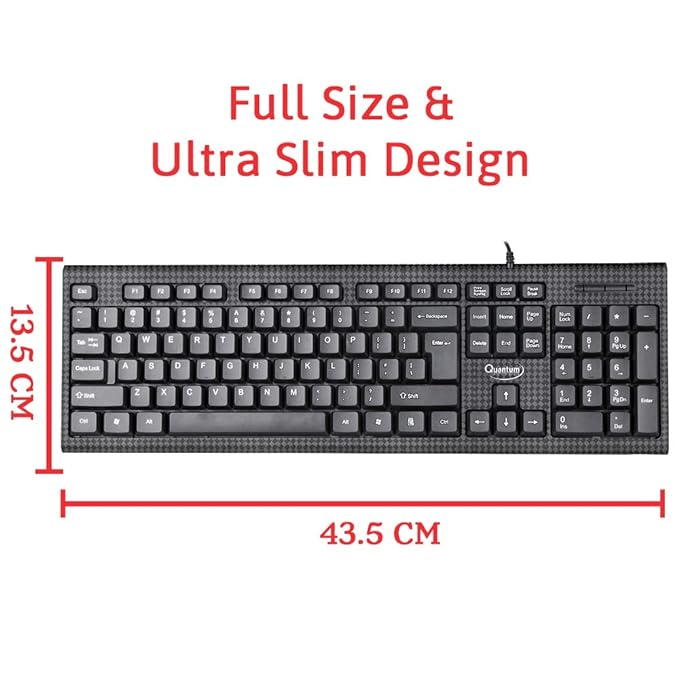 Quantum QHM-7406 Full-Sized Wired USB Keyboard with (Ã¢â€šÂ¹) Rupee Symbol, Hotkeys and 3-pieces LED function for Desktop/Laptop/SmartTV (Black)