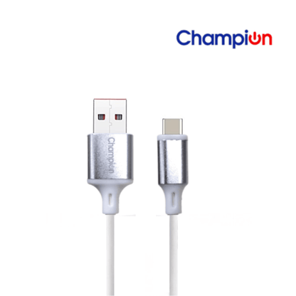 Champion USB to Type-C 3Amp Data Sync & Charging Cable PVC Metal 1M for all Smartphones, Tablets & other Type C devices (Silver)