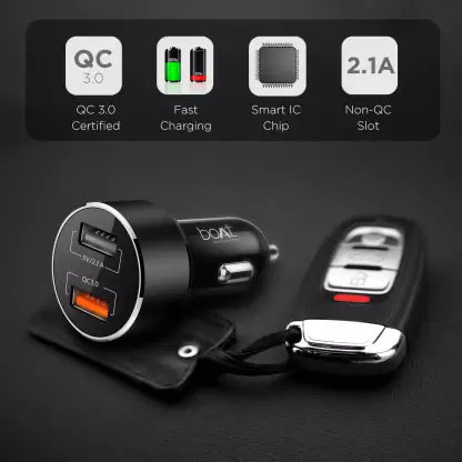 boAt 3A Qualcomm 3.0 Turbo Car Charger With USB Cable (Black)