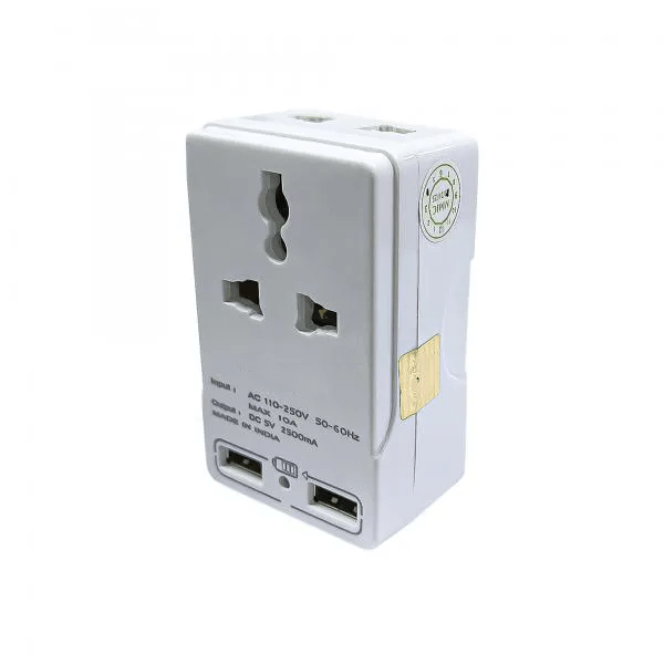 Spike 2+2 Mulktipurpose Conversion Plug | 10 Amp Socket With USB port | Heavy Duty Multi Plug Extension Cord for Office, Home
