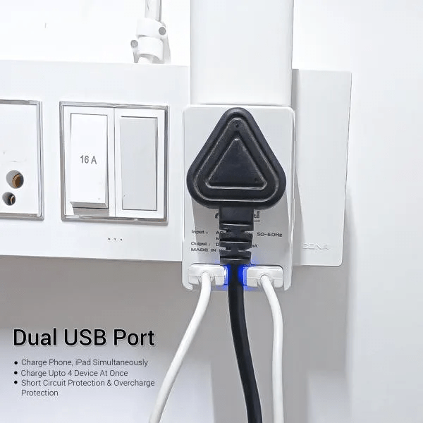 Spike 2+2 Mulktipurpose Conversion Plug | 10 Amp Socket With USB port | Heavy Duty Multi Plug Extension Cord for Office, Home