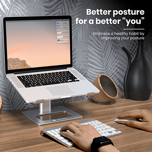 Portronics My Buddy K5 Portable Laptop Stand with Aluminium Frame, Adjustable Height, Compatible with All Laptops (Silver)