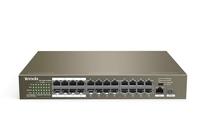 Tenda (TEF1126P-24-250W), 24-Port PoE Switch, 1 GE + 1 SFP Port,250W Power Supply
