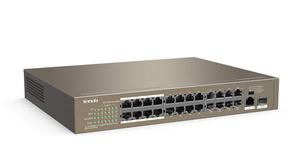 Tenda (TEF1126P-24-250W), 24-Port PoE Switch, 1 GE + 1 SFP Port,250W Power Supply