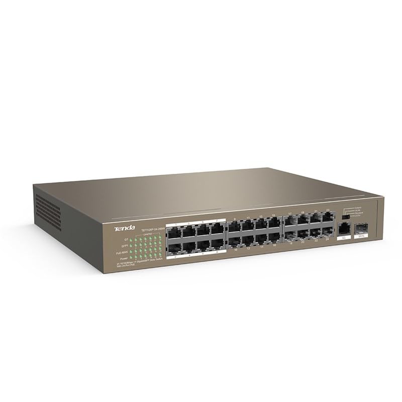 Tenda TEF1126P-24-250W 24-Port Gigabit/SFP Slots Switch with 24-Port PoE (Gray)