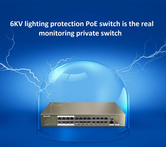 Tenda (TEF1126P-24-250W), 24-Port PoE Switch, 1 GE + 1 SFP Port,250W Power Supply