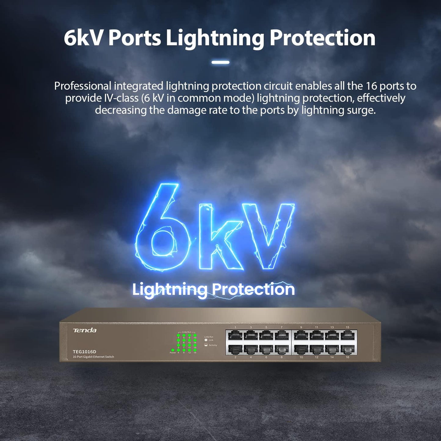 Tenda TEG1016D 16-Port Gigabit Unmanaged 16-Port Ethernet Switch (Grey)