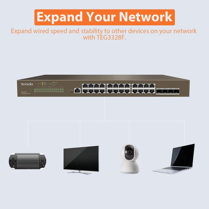 Tenda (TEG3328F) 28-Port L2+ Gigabit Smart Managed Switch, 24 GE Ports, 4 SFP, QoS, VLAN, Static Routing