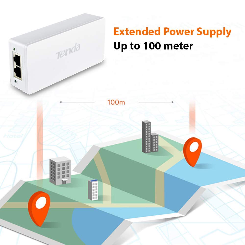 TENDA-PoE30G-AT Gigabit PoE Injector 30W Output Power,Compliant with IEEE 802.3af/at Standard,Power Distance Extension of up to 100 Meters ,Plug and Play